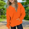 thumbnail image 1 of Girls Orange V-Neck Pullover Sweatshirt, 95% Polyester 5% Spandex Soft Stretch, Relaxed Fit with Kangaroo Pocket, Sensitive Skin Friendly for Girls 4-12 Years,Size 3 T, 1 of 8