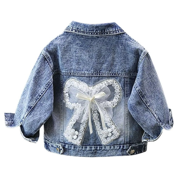 Girls Outdoor Jackets & Outerwear Bow Long Sleeve Cartoon Jeans Denim Bowknot Print White Cute Fall Tops for Girls ,6-7 Years