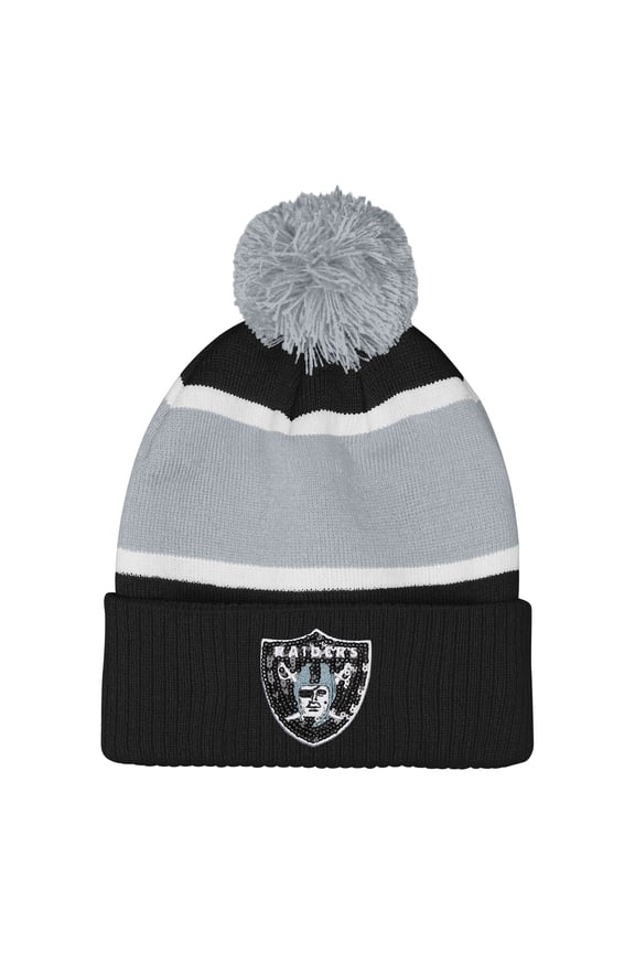 Girls Outerstuff Black Las Vegas Raiders Let's Play Cuffed Knit Hat with Pom