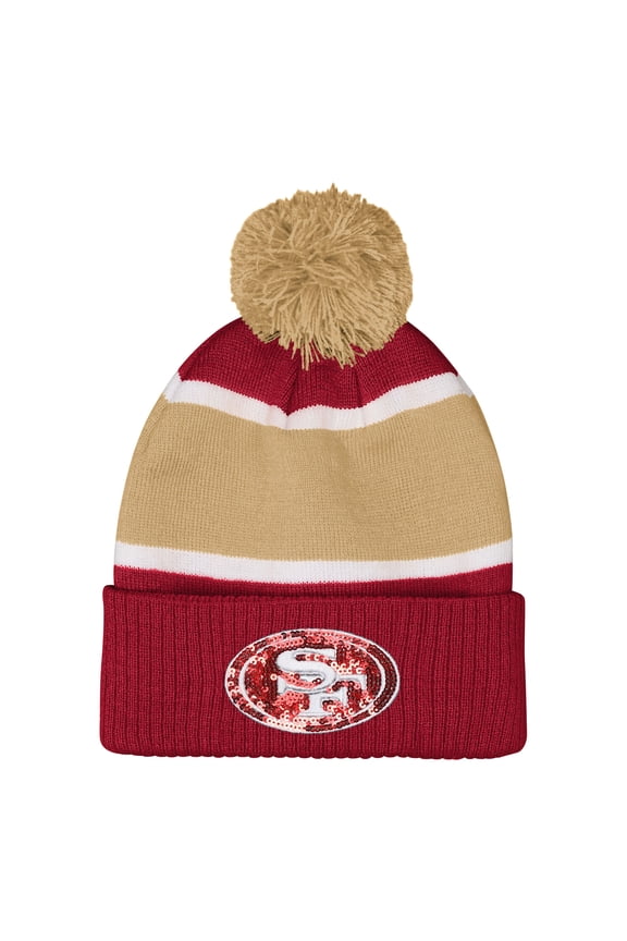 Girls Outerstuff Scarlet San Francisco 49ers Let's Play Cuffed Knit Hat with Pom