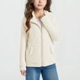 thumbnail image 1 of Girls' Outerwear Fuzzy Jackets Kids Soft Fleece Zip up Hoodies Loungewear Jackets with Pockets Winter Warm Clothes Beige 140, 1 of 6