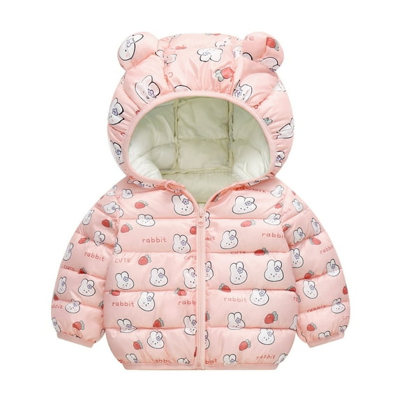 Girls' Outerwear Jackets Toddler Boys Winter Long Sleeve Cartoon Prints Warm Bear Ears Hooded Outwear Girls Jacket Watermelon Red 18 Months-24 Months