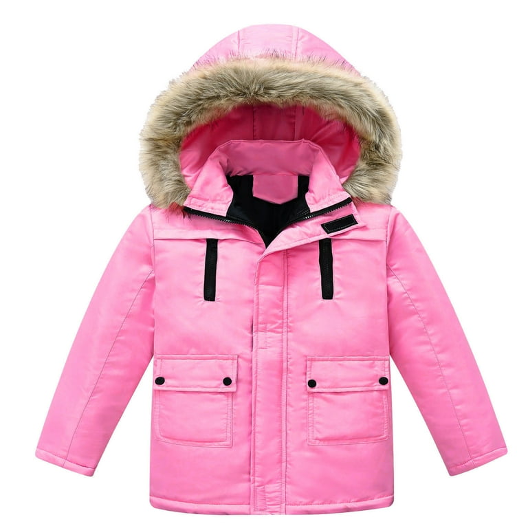 Girls Outerwear Jackets Toddler Kids Winter Thicken Hooded Windproof Zipper Warm Outwear With Pocket Girls Jacket Pink 9 Years 10 Years