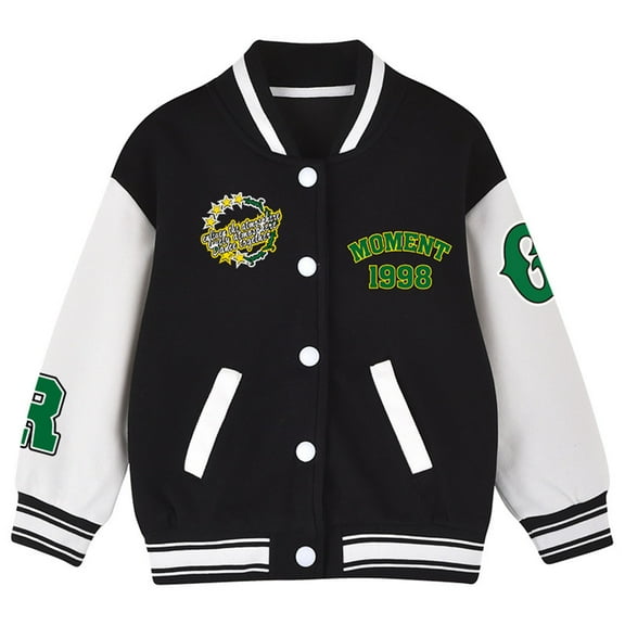 Girls' Outerwear Jackets Toddler Teen Fall Classic Varsity Jacket Uniform Style Casual Baseball Jacket Button Closure School Outwear Toddler Jacket Black 18 Months-24 Months