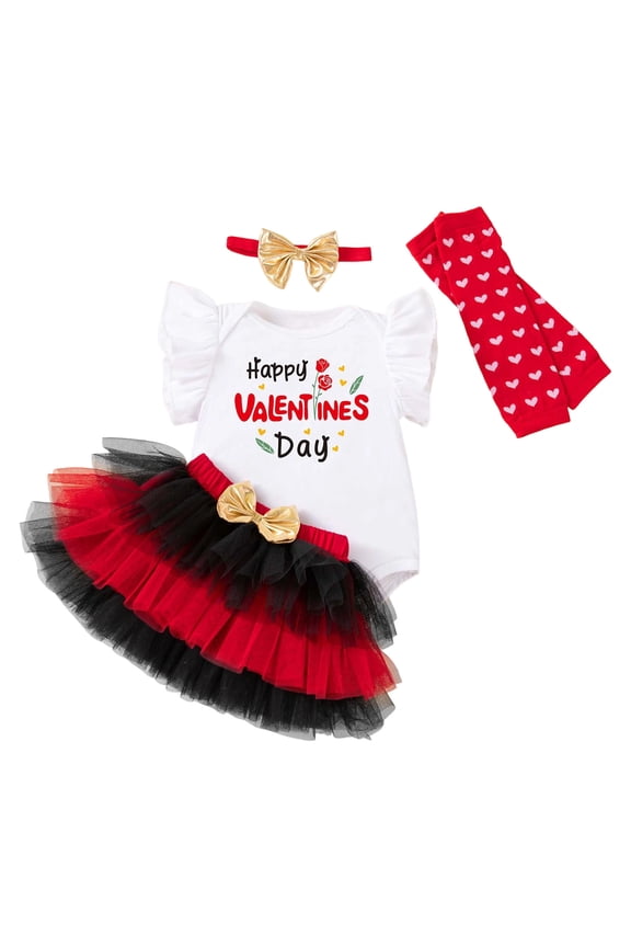 Girls Outfit Casual Adorable Ruffle Sleeve Skirt Socks Headband 4 Piece Girls Summer Clothes,White,68