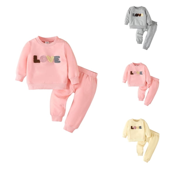 Girls Outfit Girls Set Toddler Boys Girls Long Sleeve Letter Embroider T Shirt Pullover Tops Pants Outfits