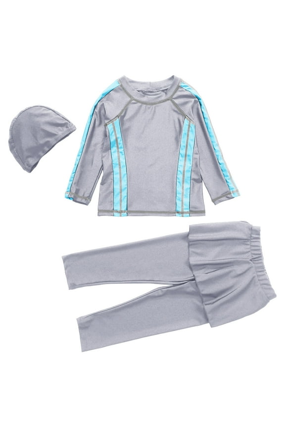 Girls Outfit Set Conservative Muslim Full Cover Moderate Girls Activities Shirt,Grey,140
