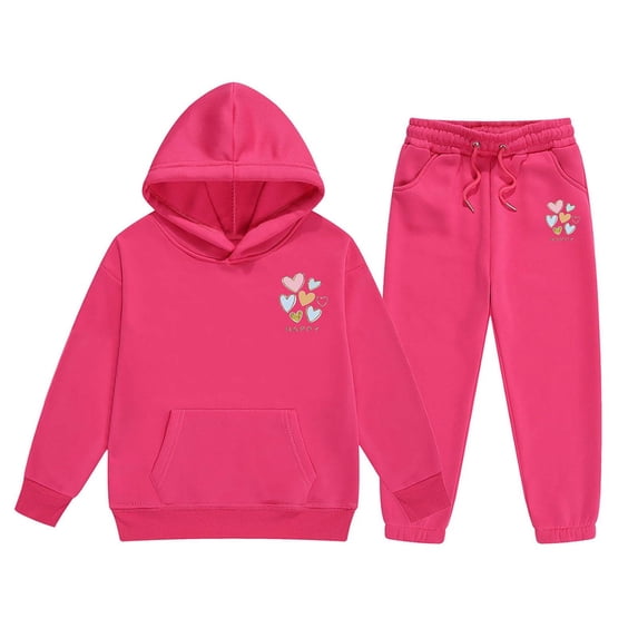 Girls Outfit Set Cute Cartoon Print Long Sleeve Hooded Sweatsgirt Pants Children Comfy Stylish Fall Winter Outfits
