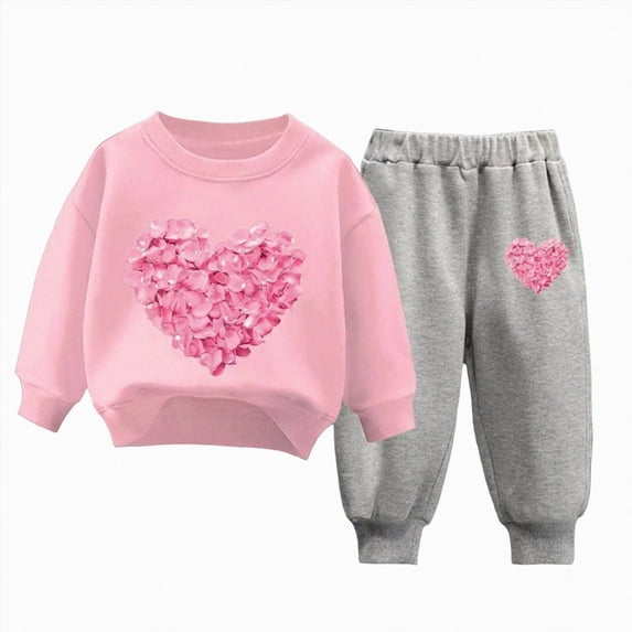 Girls Outfit Set Cute Flower Print Long Sleeved Sweatshirt Pants 2Pcs Set for 6-24 Months 2T 3T 4T 5T 6T Children Pink,9-10 Years