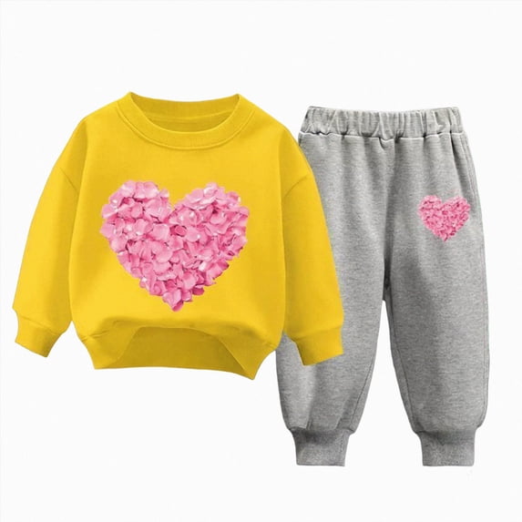 Girls Outfit Set Cute Flower Print Long Sleeved Sweatshirt Pants 2Pcs Set for 6-24 Months 2T 3T 4T 5T 6T Children Yellow,4-5 Years