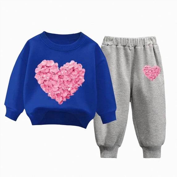 Girls Outfit Set Fall Long Sleeve Sweatshirt and Jogger Pants with Pockets Kids Tracksuit Sweatsuit Set 6-24 Months 2T 3T 4T 5T 6T Kids Blue,5-6 Years