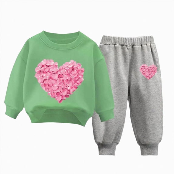 Girls Outfit Set Fall Long Sleeve Sweatshirt and Jogger Pants with Pockets Kids Tracksuit Sweatsuit Set 6-24 Months 2T 3T 4T 5T 6T Kids Green,9-10 Years