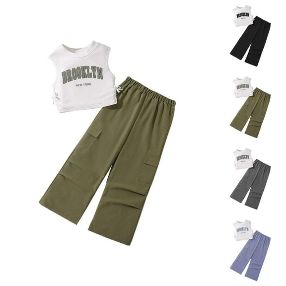 Girls Outfit Set Girl Set Girls Summer Sleeveless Letter Tank Top And Casual Pants Set For Big Kids