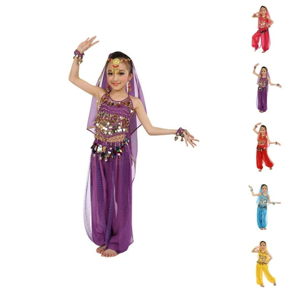 Girls Outfit Set Girls' Clothing Sets Girl's Cute Dance Children's Dance Show Belly Dance Sequin Mesh Set