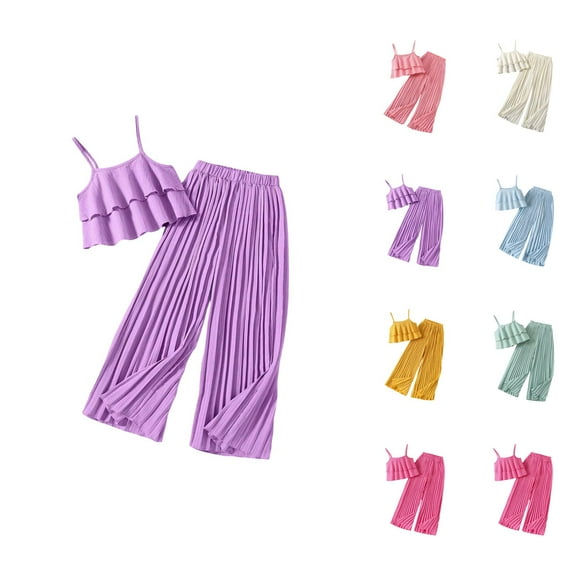 Girls Outfit Set Girls Set Baby Girl Clothes Toddler Girl Summer Outfits Sleeveless Ruffle Halt Er Tops Wide Leg Pants Kids Clothing Set
