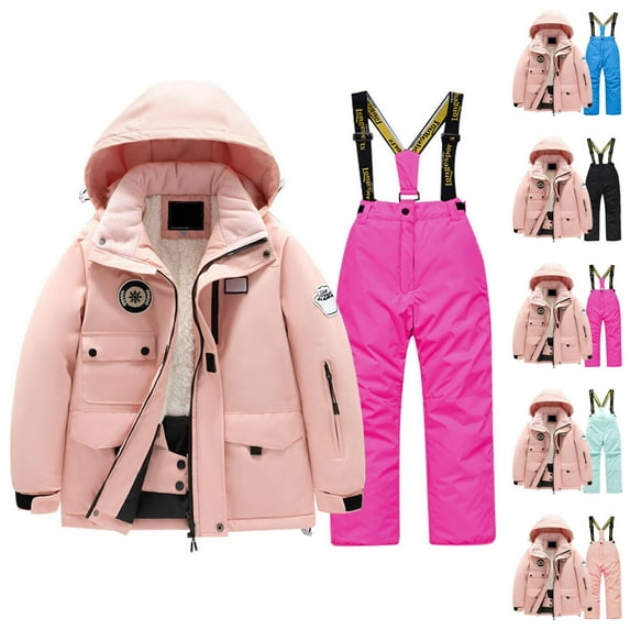 Girls Outfit Set Girls Sets Children's Ski Suit Multi Pocket Jacket And Pants Winter Windbroof Snowboarding Winter Warm Snow Suits Unisex