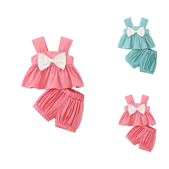 Girls Outfit Set Sets for Girls Summer Toddler Girls Sleeveless Bowknot Tops Shorts Two Piece Outfits Set For Kids Clothes