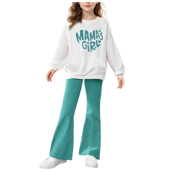 Girls Outfit Sets Cute Letter Printed Crew Neck Long Sleeve Hoodie And Pants Girls Stylish Clothing Sets Size 9 Years-10 Years
