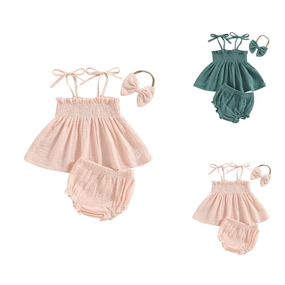 Girls Outfit Sets Girl Set Baby Girls Spring Summer Solid Cotton Ribbed Sleeveless Tops Shorts Outfits Headbands Clothes