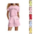 thumbnail image 1 of Girls Outfit Sets Girl Set Girls Fashion Letter Print Casual Loose Short Sleeve Suit(4 14 Ages), 1 of 4
