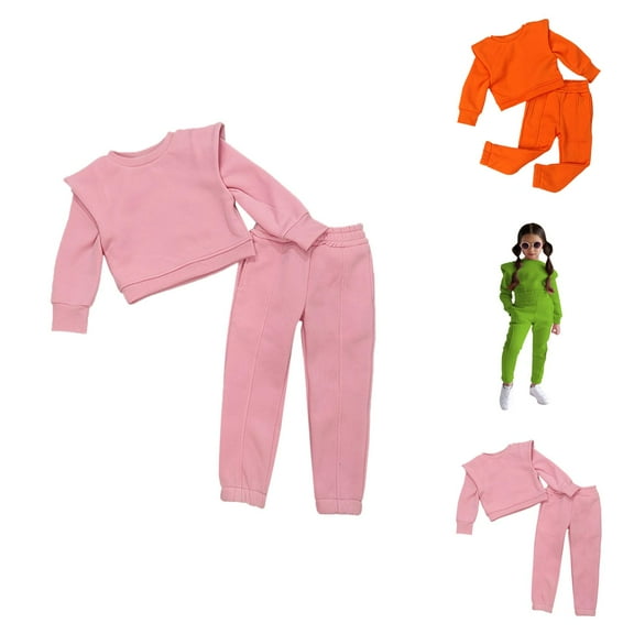 Girls Outfit Sets Girls Clothing Set Kids Toddler Baby Girls Boys Autumn Winter Solid Cotton Long Sleeve Hoodie Pullover Sweatshirt Set Clothes
