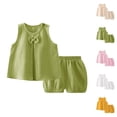 thumbnail image 1 of Girls Outfit Sets Girls' Clothing Sets Baby Girls' Dress Set Spring And Summer New Solid Color Double Layer Yarn Breathable Comfortable Girl's Bow Home Set, 1 of 3