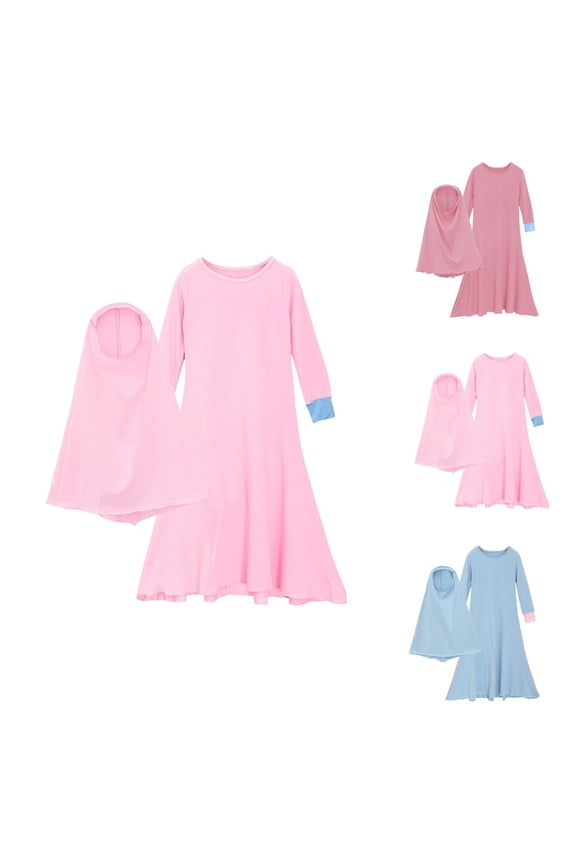 Girls Outfit Sets Girls Clothing Sets Baby Girls' Ramadan Abaya With Hijab Full Length Robe Burka Maxi Little Kid Toddler Baby Girl Dresses