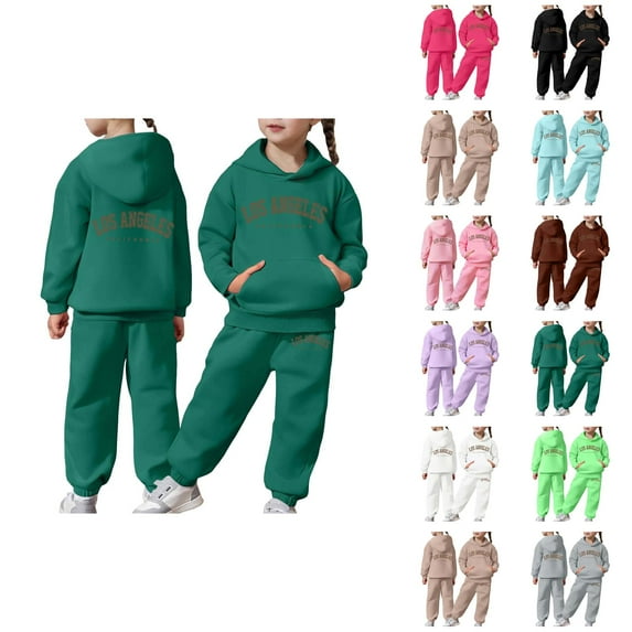 Girls Outfit Sets Girls Clothing Sets Child Toddler Boys Girls Long Sleeve Solid Warm Hoodie Pullover Tops Pants Kids Outfits Sweat Suit