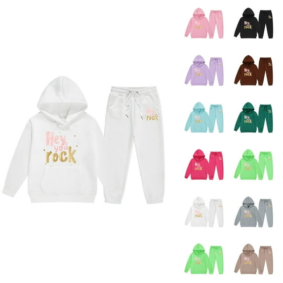 Girls Outfit Sets Girls' Clothing Sets Children's Middle And Large Children's Long Sleeved Letter Print Hooded Top Sweater Pants Set