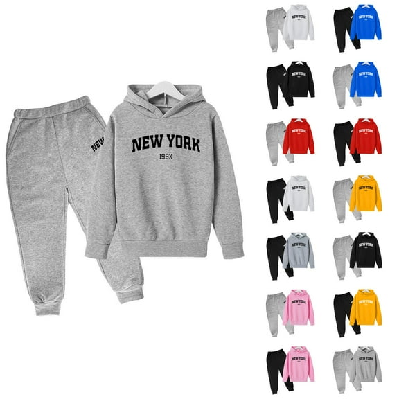 Girls Outfit Sets Girls Sets Children Kids Casual Letter Printed Long Sleeve Hoodie Pullover Sweatshirt Tracksuit Jogger Sweatpants Unisex 2 PC Sweatsuit Set