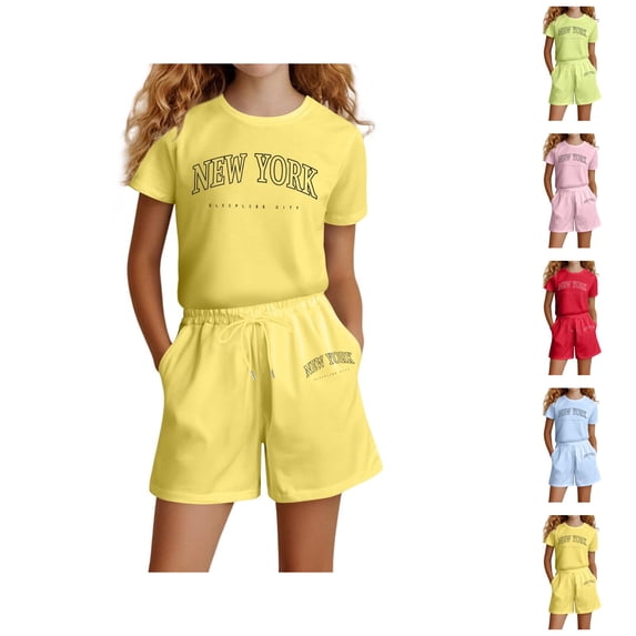 Girls Outfit Sets Girls Sets Girls Fashion Letter Print Casual Loose Short Sleeve Suit(4 14 Ages)