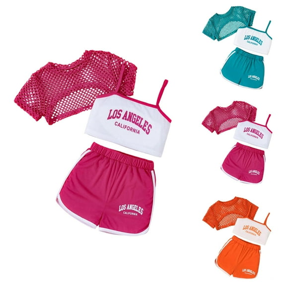 Girls Outfit Sets Girls Sets Girls Summer Outfits 3 Piece Set Casual Loose Fit Sleeveless Top Shorts Combo For Outdoor Activities Age 8 14 Comfortable Breathable Playwear