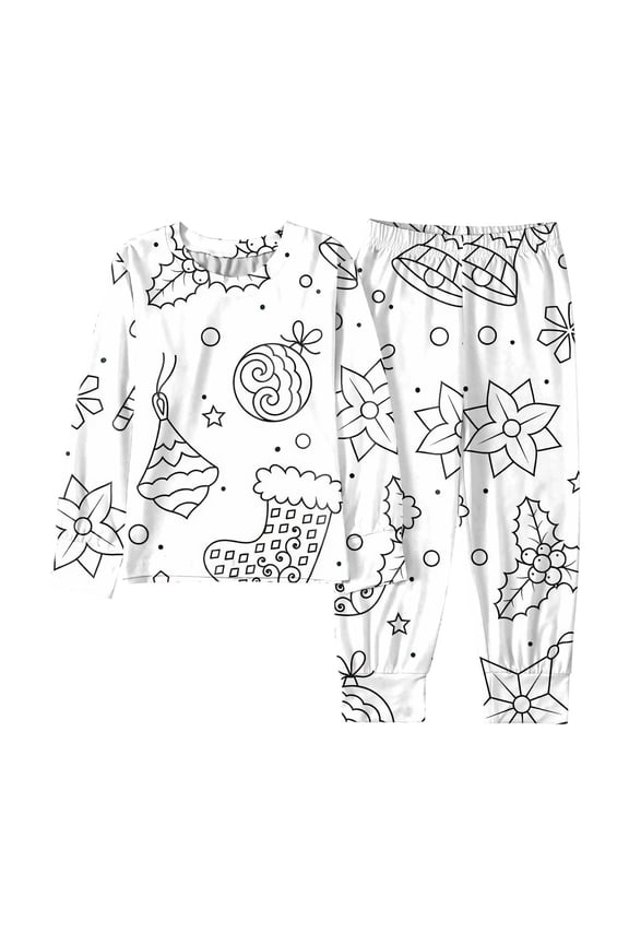 Girls Outfit Sets Long Sleeve Top Pants Diy Doodle Craft Activity Girls Performance Suit,White,4Y