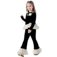 thumbnail image 1 of Girls Outfit Sets Long Sleeve Top Ruffle Hem Flared Pants 2 Piece Girls Clothing Sets,Black,Size 4 -5 Years, 1 of 4