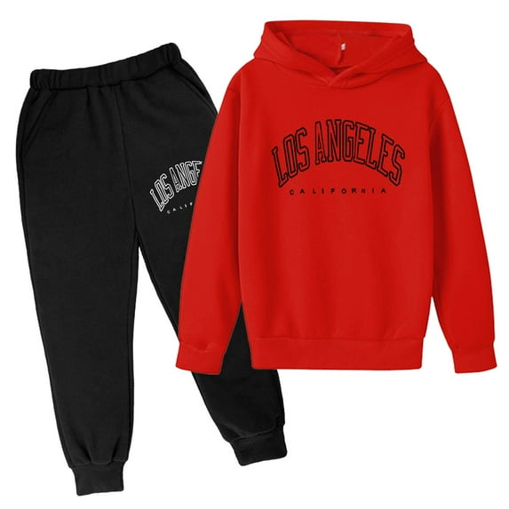 Girls Outfit Sets Los Angeles Printed Hoodie Jogger Pant Pullover Sweatshirt Sweatpant Tracksuit 2 Pcs Sweatsuit Set Children Clothing Sets