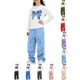 thumbnail image 1 of Girls Outfit Sets Nelozsy Girls Bow Print Long Sleeve Top Cargo Flare Pants 2Pcs Casual Outfit Set Blue 11-12 Years, 1 of 8