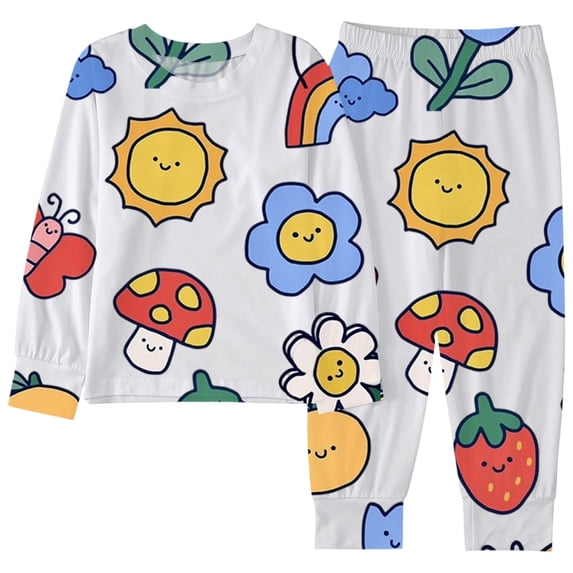 Girls Outfit Sets Pajama 2 Piece Cute Print Sleep Long Sleeve Top Pants Girls Summer Clothes,White,Size 7 -8 Years