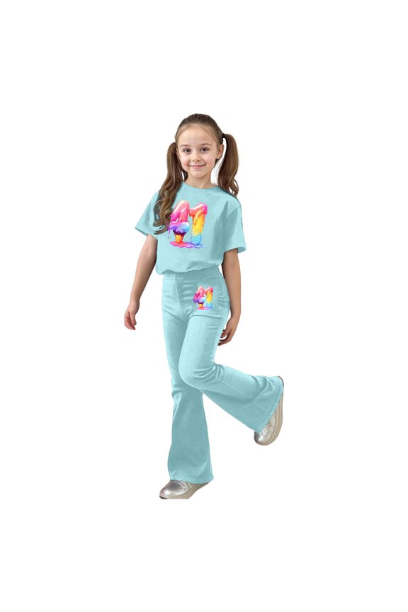 Girls Outfit Sets Stylish Flared Pants Top Comfy Daily To Fashion Girls Tracksuit,Mint Green,12Y