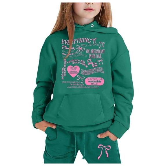 Girls Outfit Sets Toddler Boy Girl Long Sleeve Cute Pink Ribbon Warm Hoodie Sweatpant Kids Outfits Sweat Suit,1-9Y