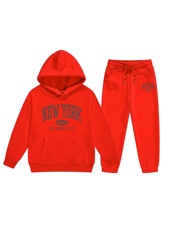 Girls Outfit Sets Toddler Boy Girl Long Sleeve Cute Print Warm Hoodie Sweatpant Kids Outfits Sweat Suit,1-9Y