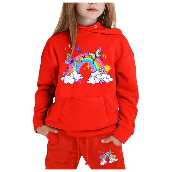 Girls Outfit Sets Toddler Boy Girl Long Sleeve Cute Print Warm Hoodie Sweatpant Kids Outfits Sweat Suit,2-13Y