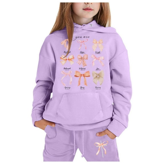 Girls Outfit Sets Toddler Boy Girl Long Sleeve Cute Print Warm Hoodie Sweatpant Kids Outfits Sweat Suit,2-13Y