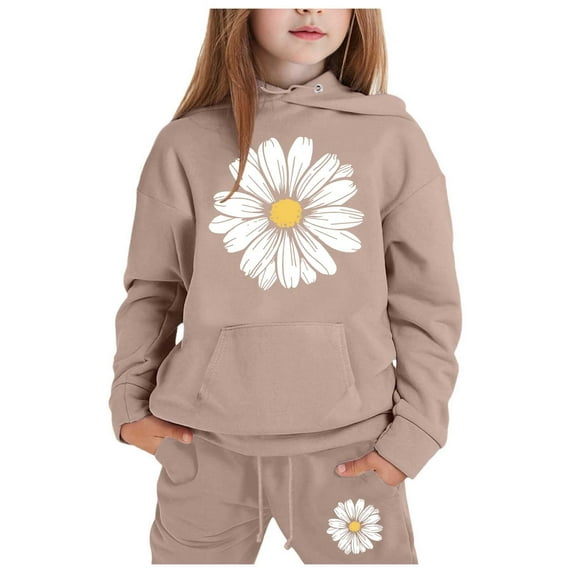 Girls Outfit Sets Toddler Boy Girl Long Sleeve Cute Sunflower Warm Hoodie Sweatpant Kids Outfits Sweat Suit,1-9Y