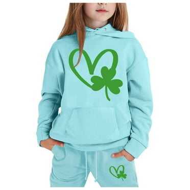Girls Outfit Sets Toddler Boy Girl Long Sleeve St.Pt'S Day Clover Print Warm Hoodie Sweatpant Kids Outfits Sweat Suit,2-13Y