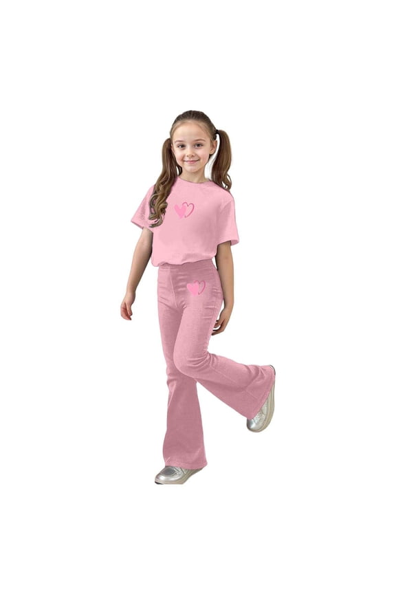 Girls Outfit Stylish Flared Pants and Top Comfy Daily Wear Kids Suits for Girl,Light Pink,11Y
