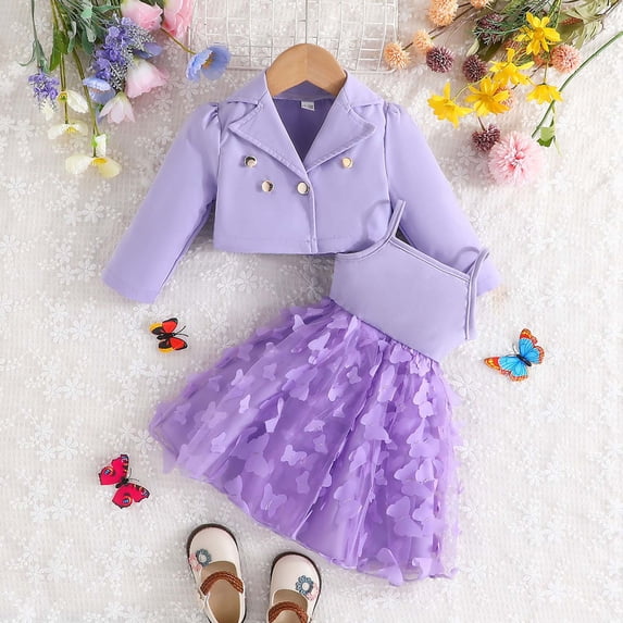 Girls Outfits 2 Piece Set Fashion Solid Color Coat Top With Dress For Toddler Girls Casual School Party Wear