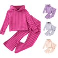 thumbnail image 1 of Girls Outfits 2 Piece Set Soft Knit Hoodie and Pants Comfy Casual Fall Spring Toddler Kids Clothes Ribbed Texture Wear Sweat Outfits for Girls 1-2 Years, 1 of 9