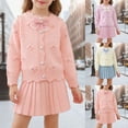 thumbnail image 1 of Girls Outfits Bow Cute Cardigan Sweater with Skirt Comfortable 2 Piece Sets for Kids Pink 4-5 Y, 1 of 5