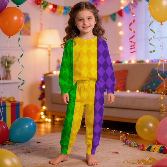 Girls Outfits Carnival Print Long Sleeve Tops Joggers Party Wear Casual Comfortable Kids Two Piece Sets Multicolour 9-10 Y