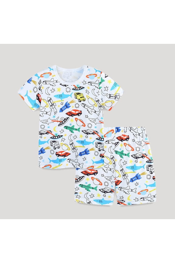 Girls Outfits Cartoon Printed Short Sleeved Home Clothes 2 Piece Set Girls' Clothing Sets Red 3Y